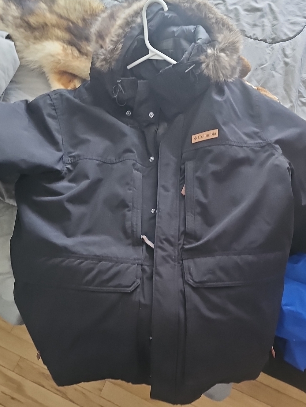 Columbia Men's Black Puffer Parka with Faux Fur Trim
